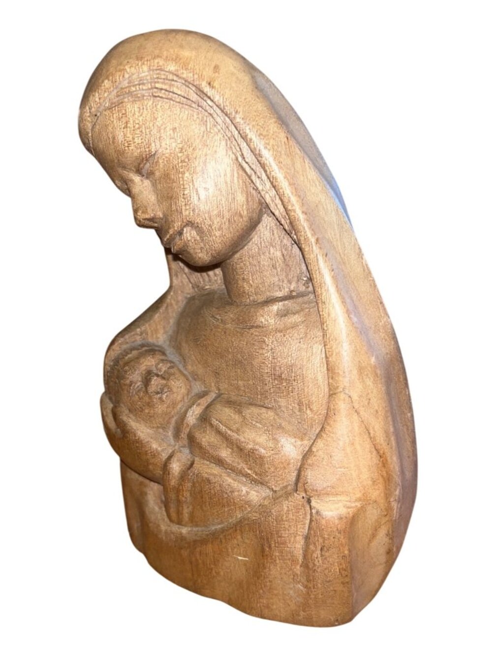 Hand Carved Wooden Mother Mary & Baby Jesus Sculpture By Artist M. Cesar - Picture 2 of 5